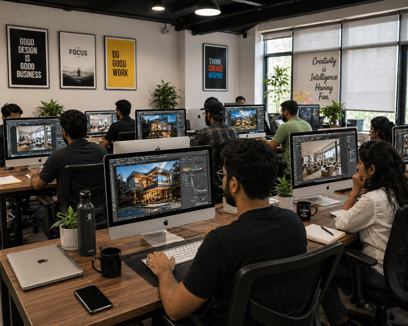 Shashio editors at work retouching a property photo