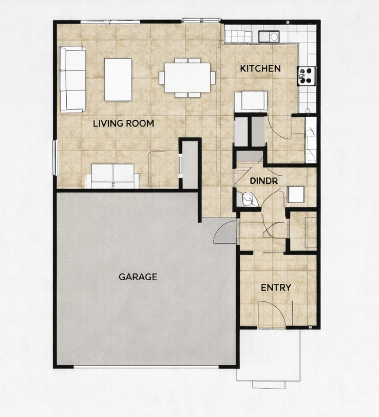 2D Full Color Floor Plan - Before